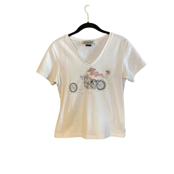 Christine Alexander women’s pampered rhinestone V-neck short sleeve Tee S/M - Picture 2 of 4